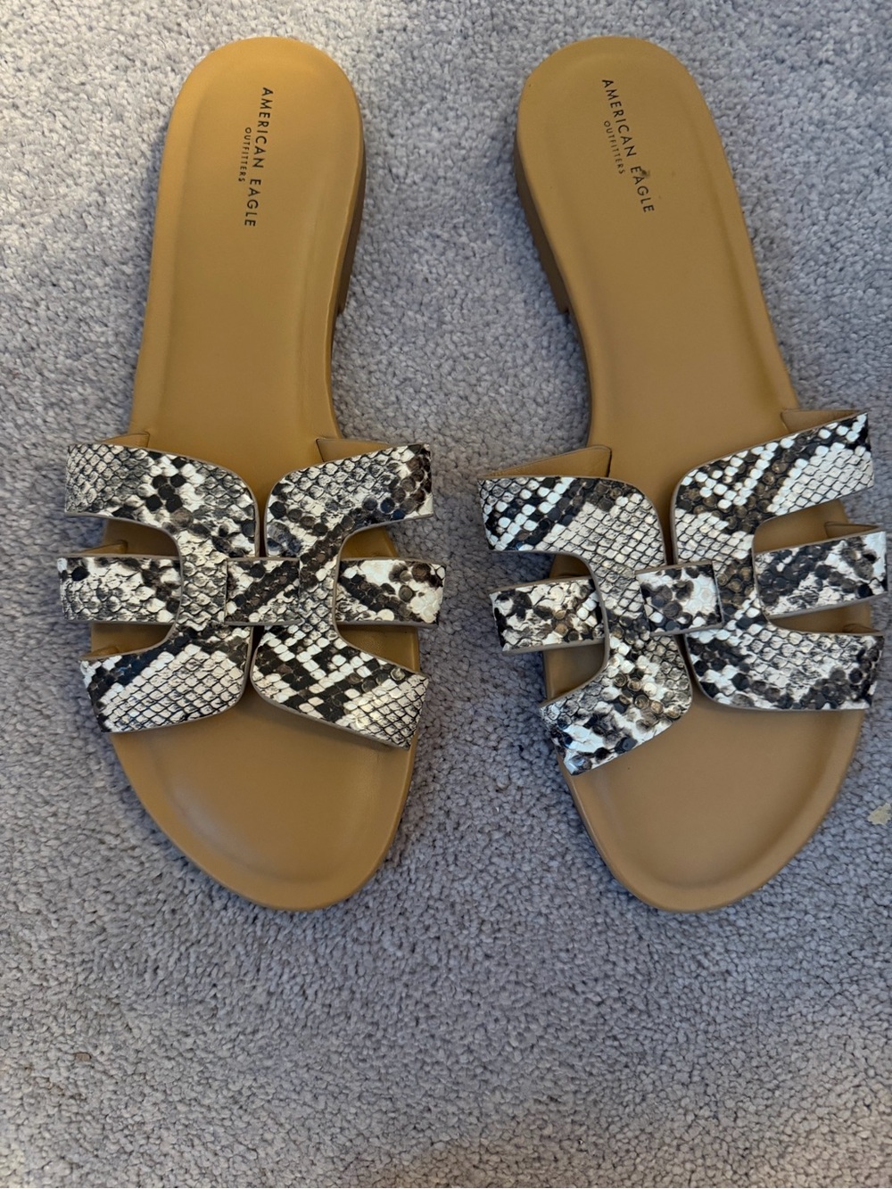 American Eagle Outfitters Snake-Print Slide Sandals - Tan and Black